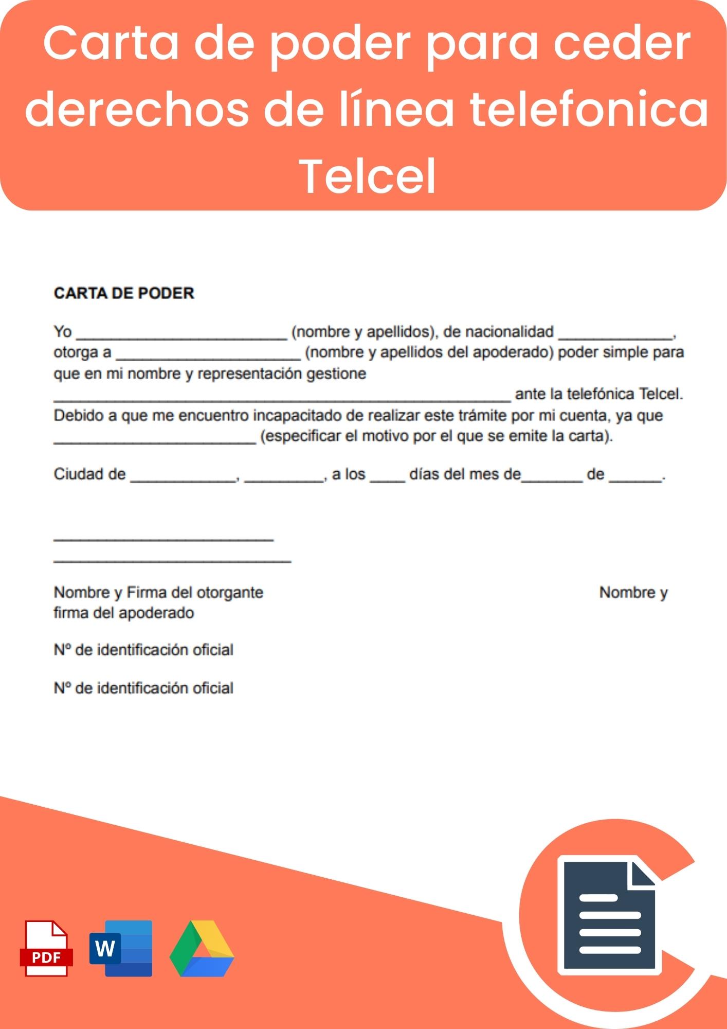 Carta de poder para ceder derechos de línea telefonica Telcel