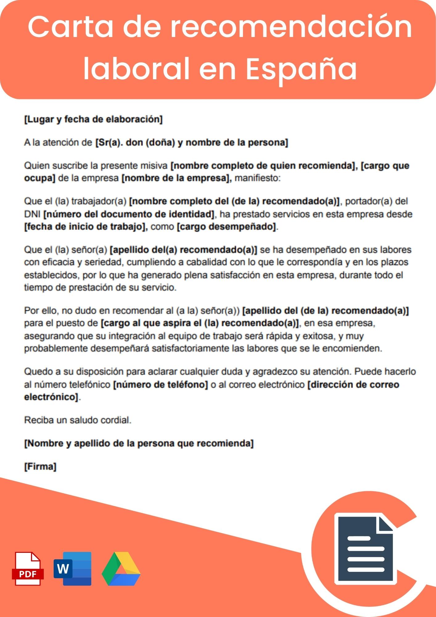 Carta de recomendación laboral en España