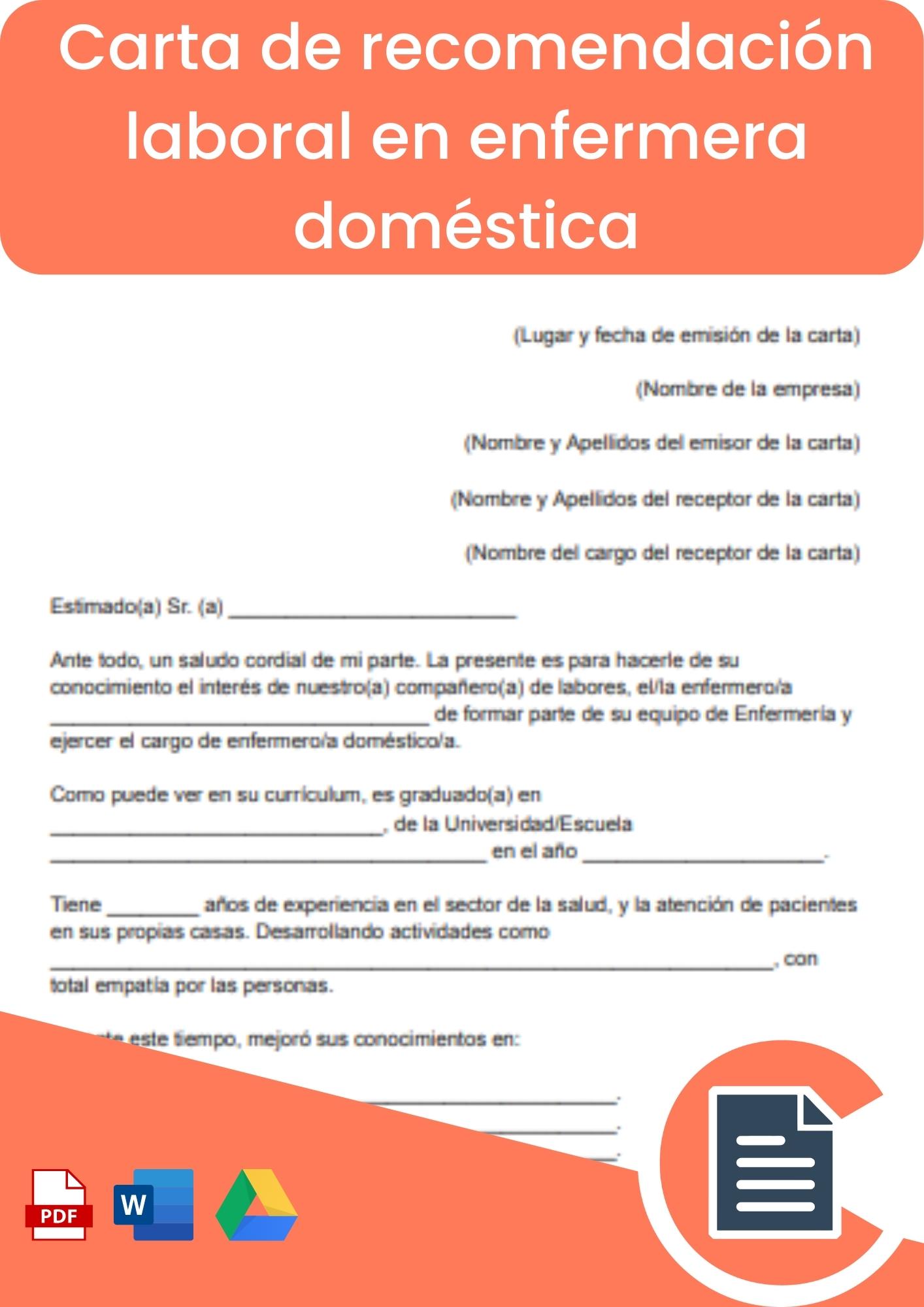 Carta de recomendación laboral en enfermeria domestica