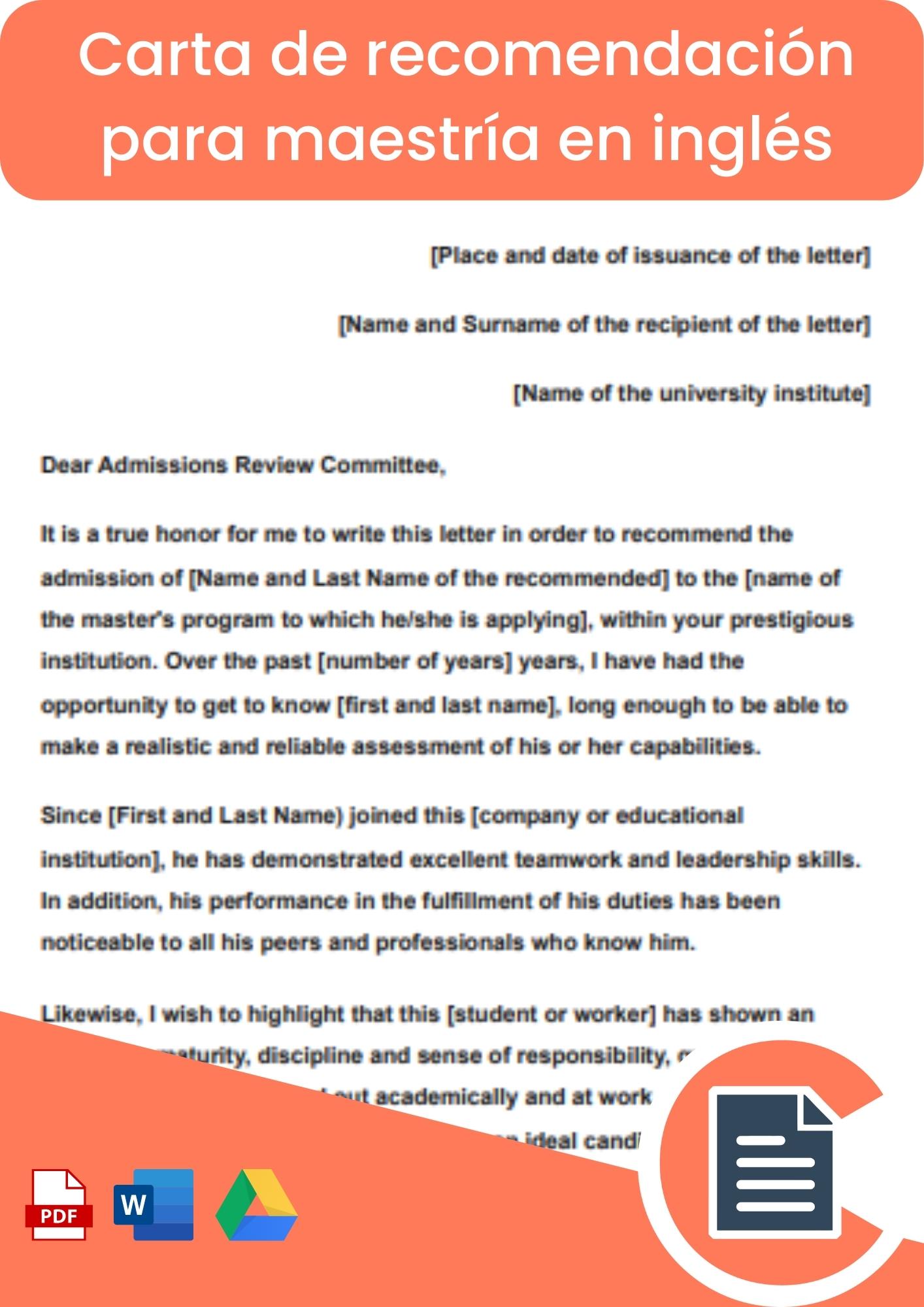 Carta de recomendación para maestria en inglés 