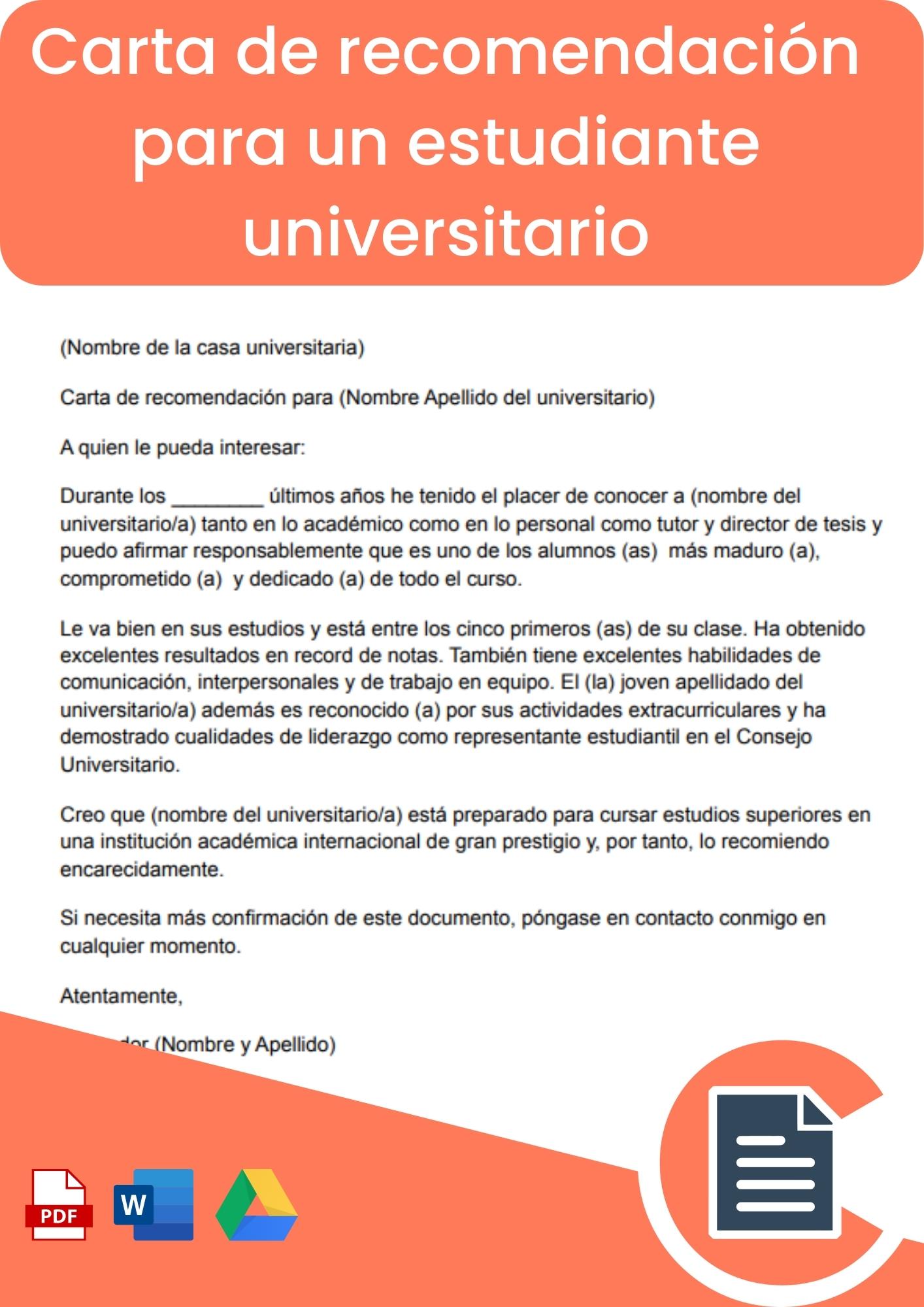 Carta de recomendación para un estudiante universitario