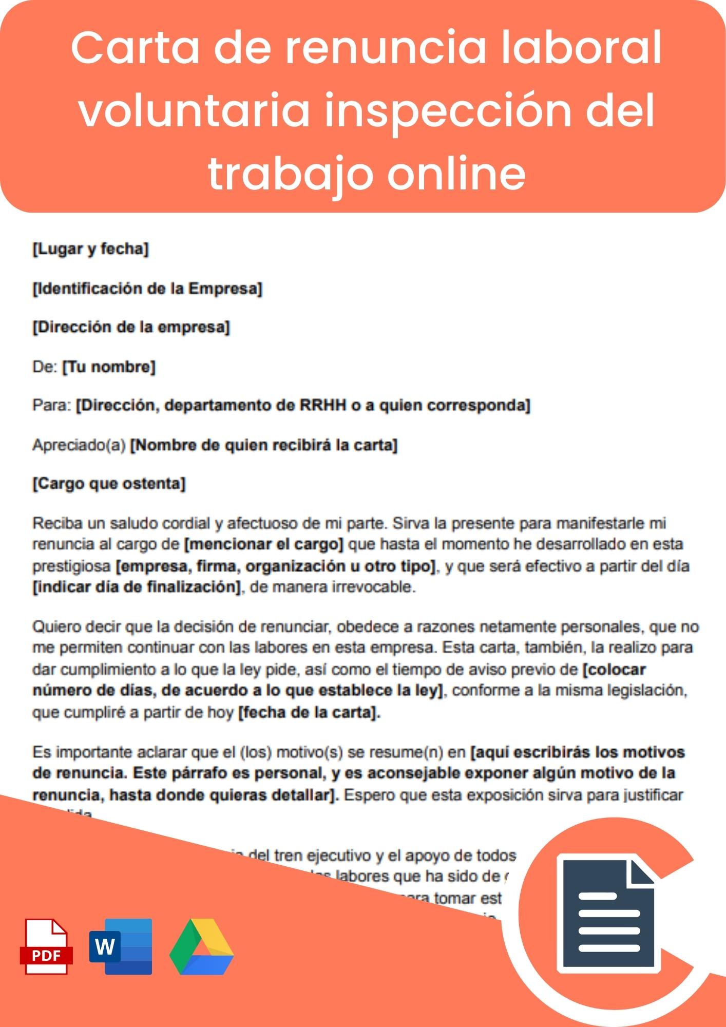 Carta de renuncia laboral voluntaria inspección del trabajo online