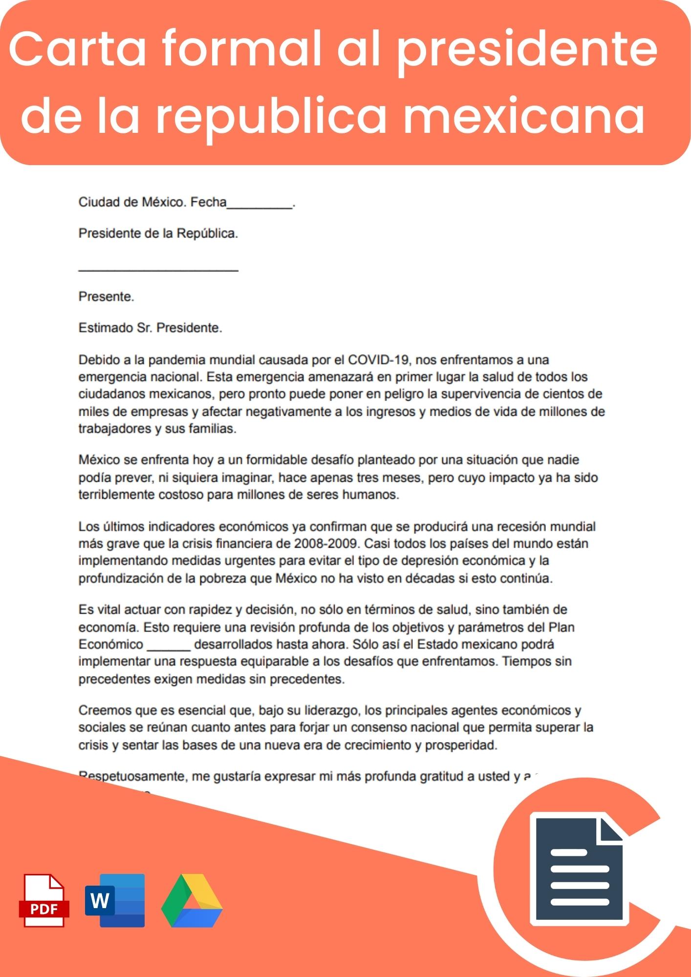 Carta formal al presidente Republica mexicana