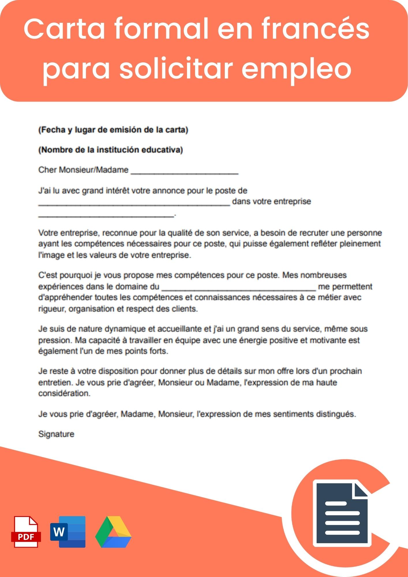 Carta formal en francés para solicitar empleo