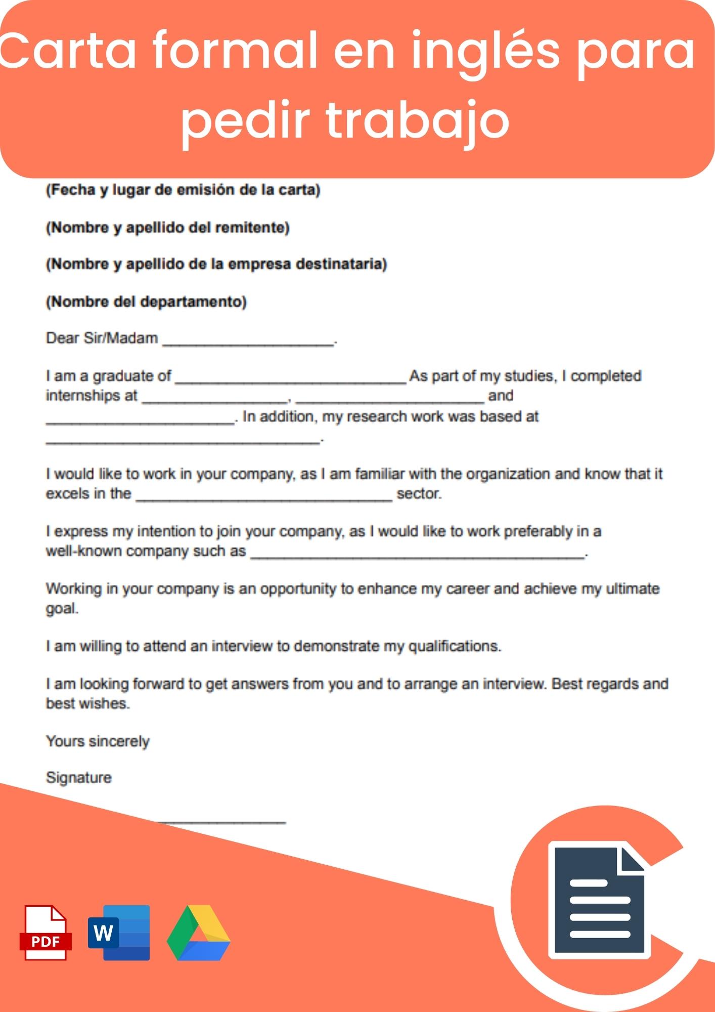 Carta formal en inglés para pedir trabajo