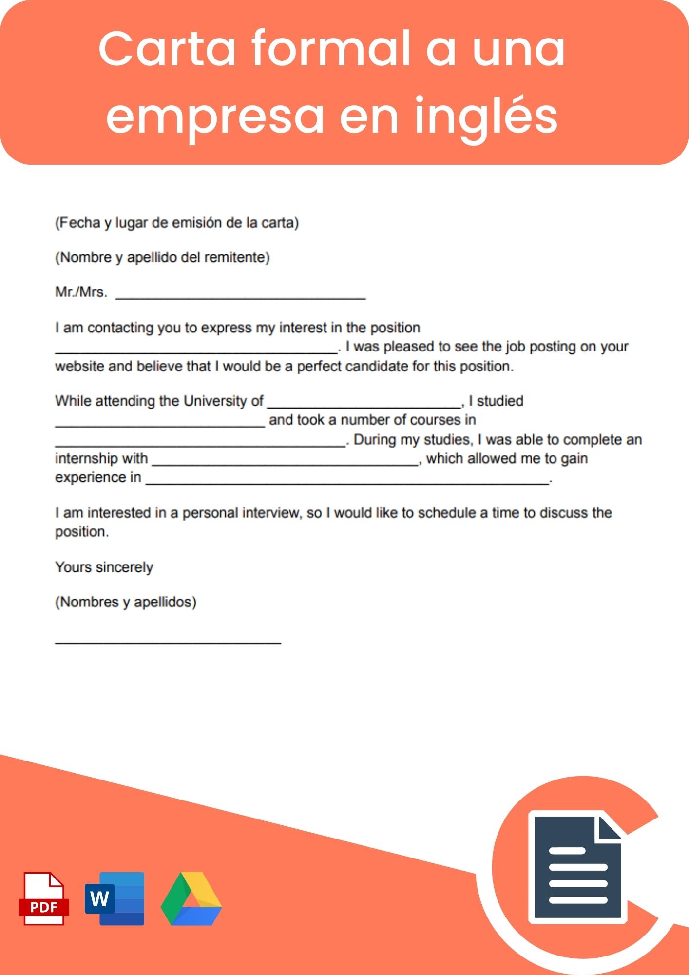 Carta formal a empresa en inglés