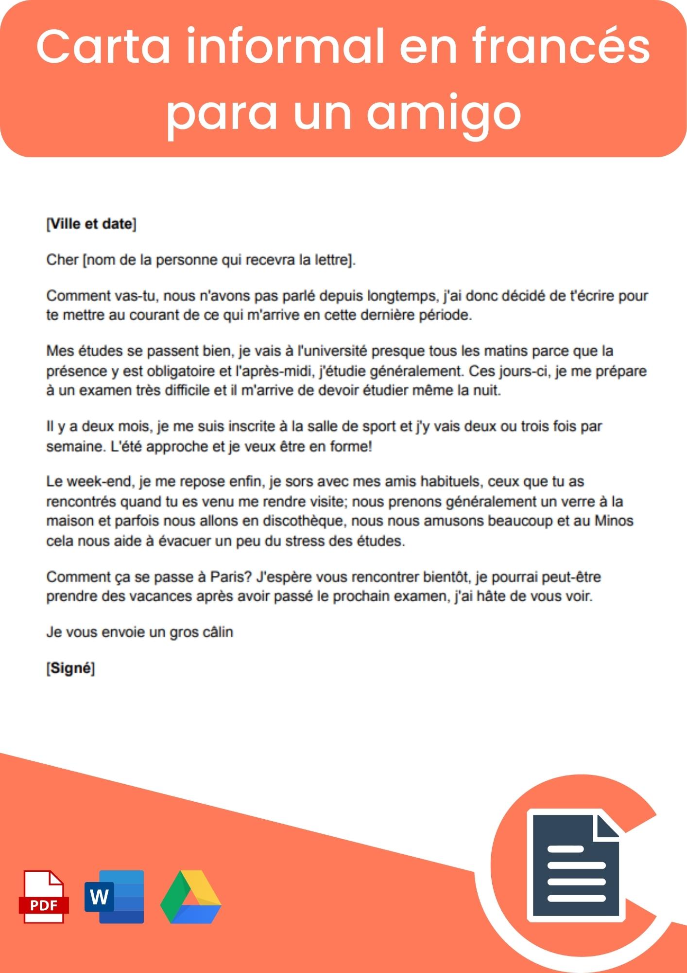 Carta informal en francés para un amigo