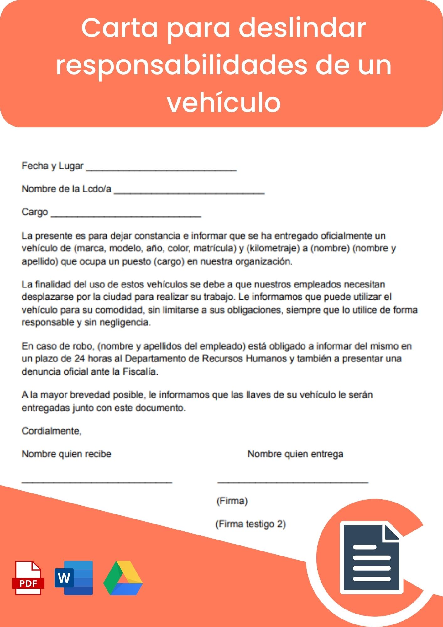 Carta responsiva para deslindar responsabilidades un vehiculo