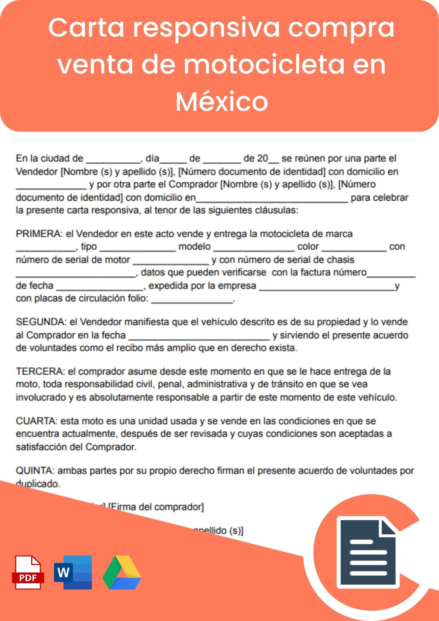Carta responsiva compraventa motocicleta en Mexico