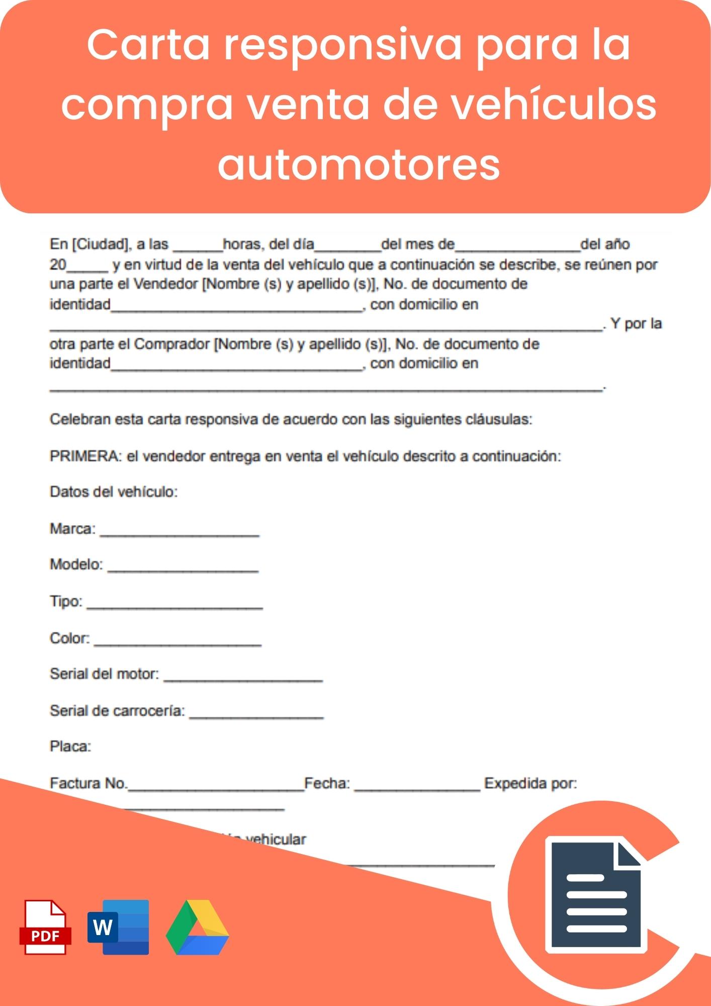 Carta responsiva para la compraventa de vehiculos automotores