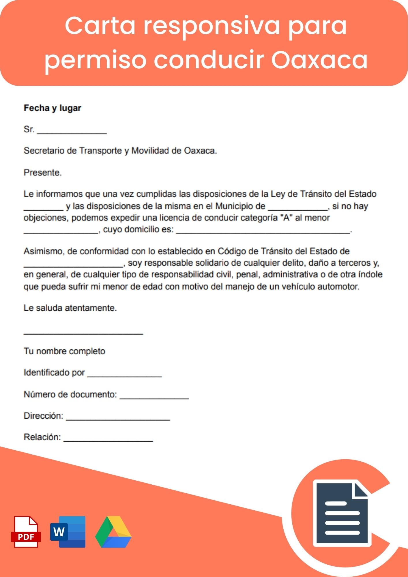 Carta responsiva para permiso conducir Oaxaca