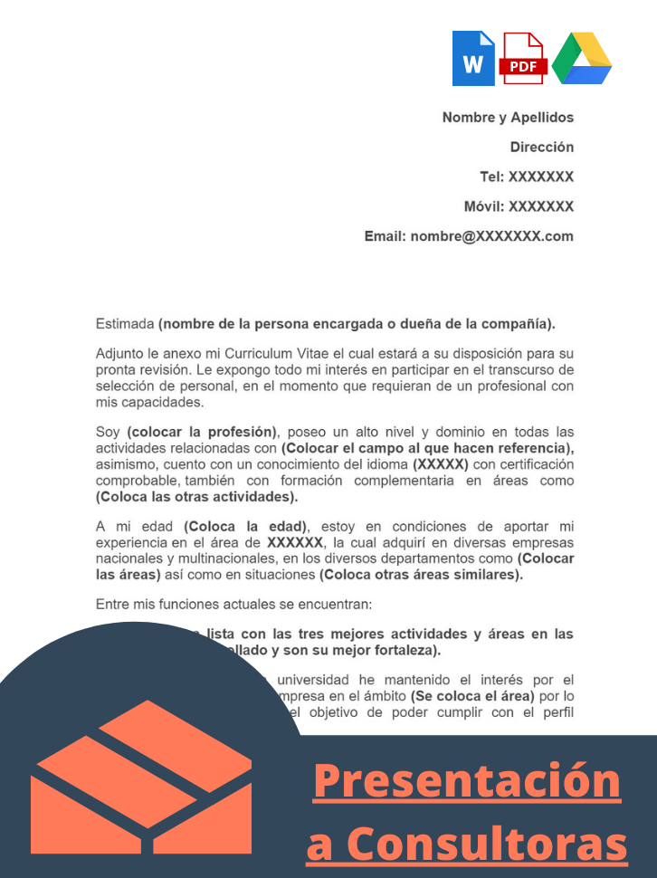 Ejemplo de Carta de presentacion para consultoras de busqueda de trabajo