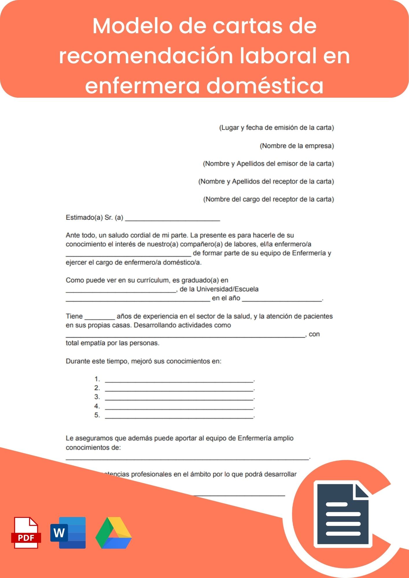 Carta de recomendación laboral en enfermera domestica