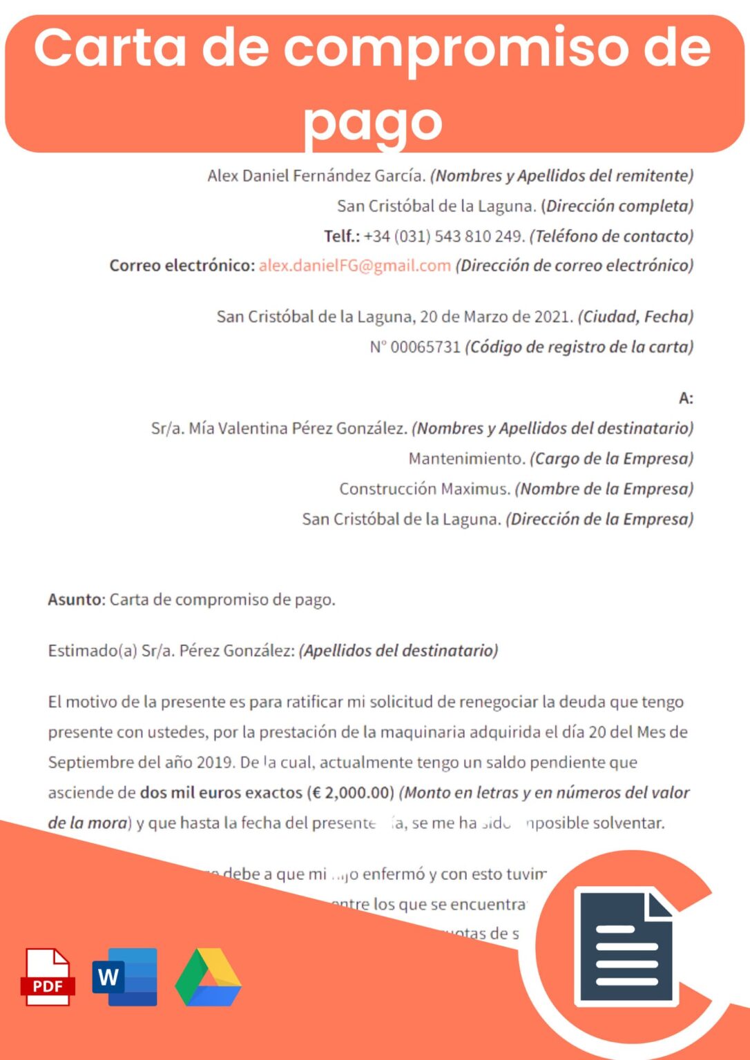 Carta De Compromiso De Pago Rellenar Online Word Pdf 1679