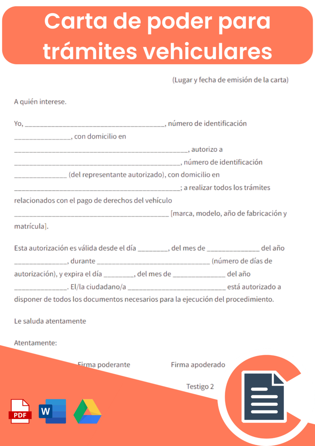 Carta Poder Para Trámites Vehiculares Online Word Pdf 5413