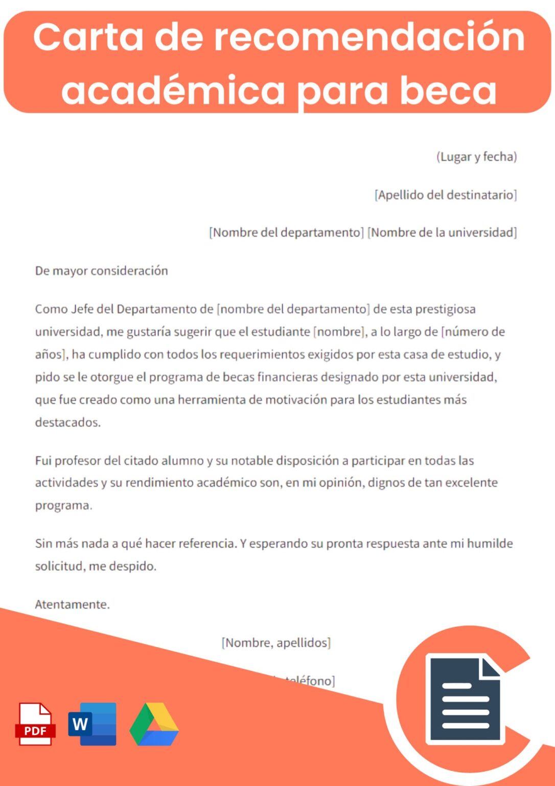 Carta de recomendación para Beca Rellena Online Word Pdf