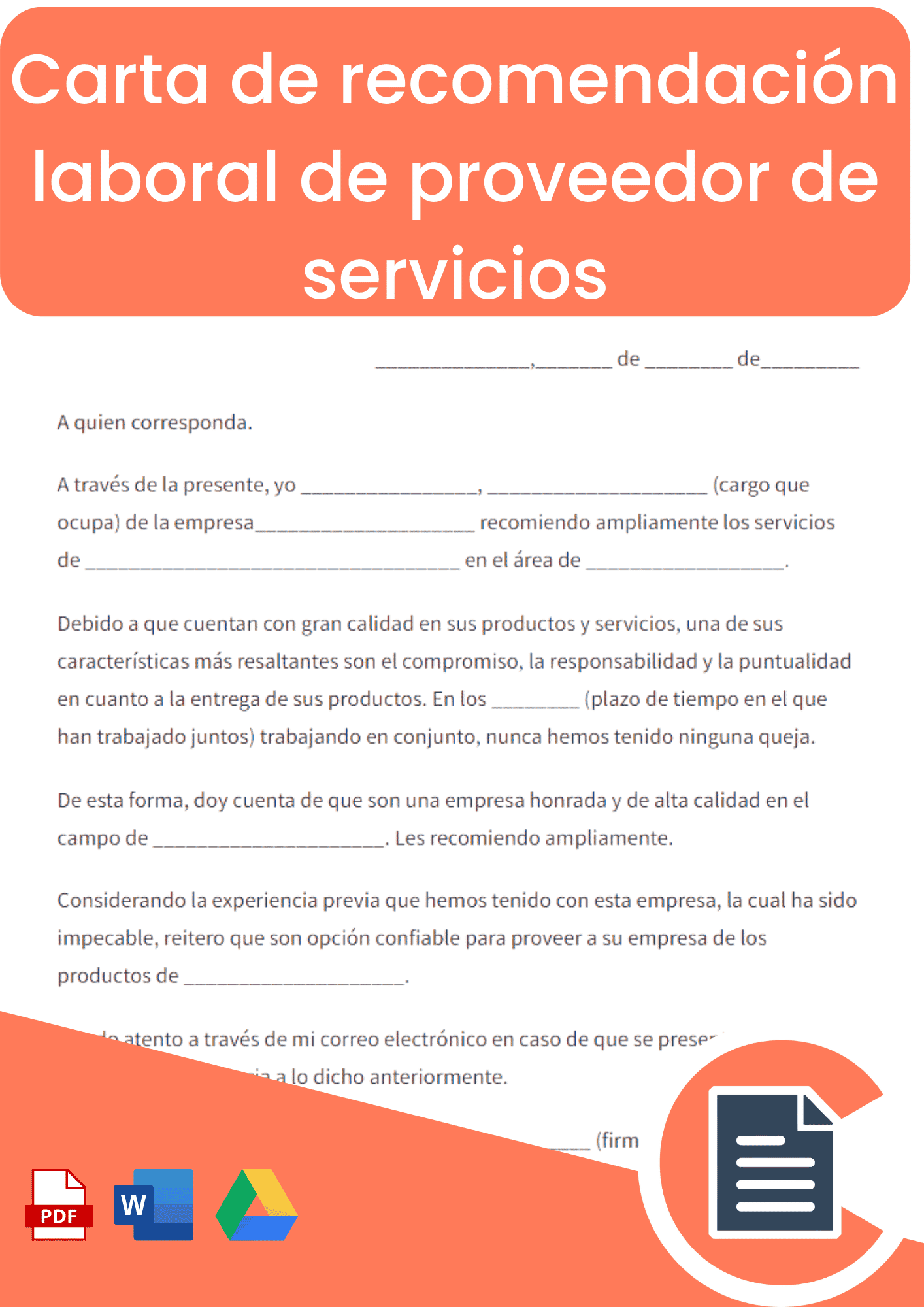 carta de recomendación laboral de proveedor de servicios