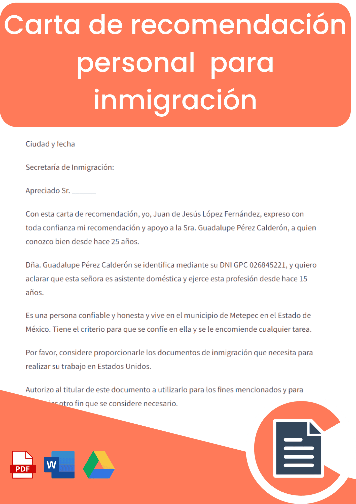 Carta de recomendación personal para inmigración en inglés