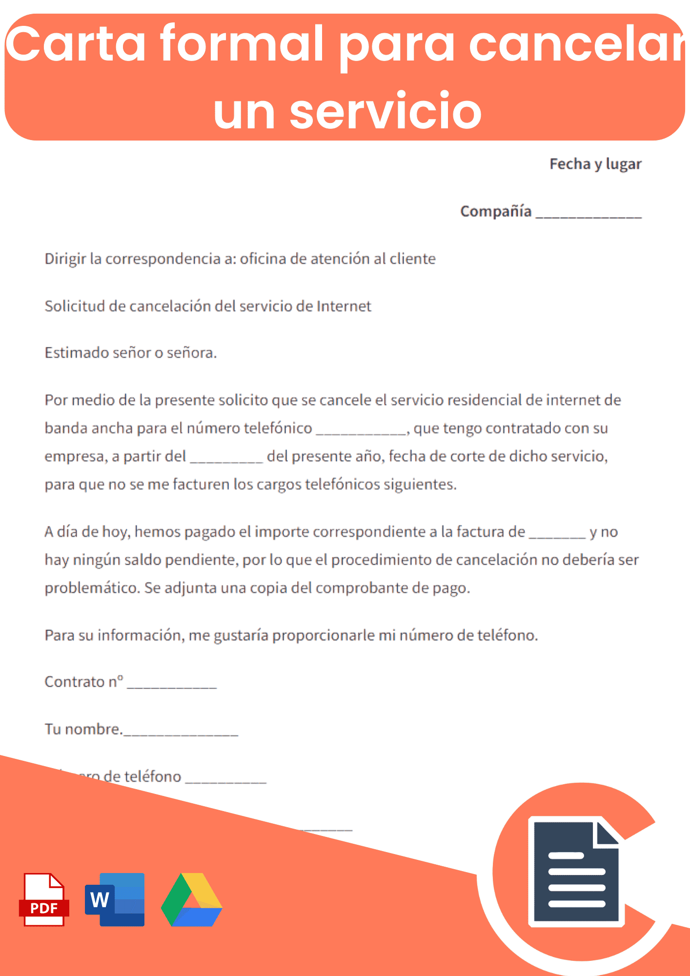 Carta formal para cancelar un servicio internet